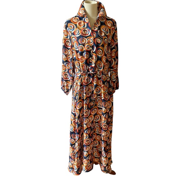 J MCLAUGHLIN NWT MOLLIE MOD ROSE MAXI DRESS SILK BLD RETRO Y2K MODERN POCKETS S - Picture 2 of 11